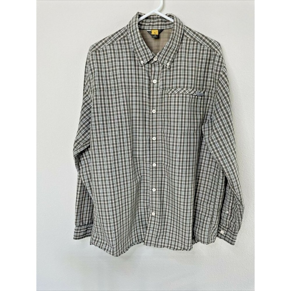 Eddie Bauer Shirt Mens Size L Green Plaid‎ Long Sleeve Button Up Vented Outdoor
